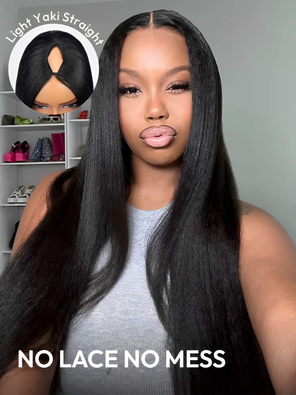 V Part Light Yaki Straight U Part Wig 250% Density Glueless
