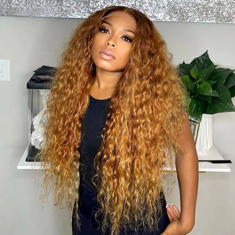 Ready To Go Wig- Honey Blonde Human Hair Wig With Dark Roots Glueless Wig